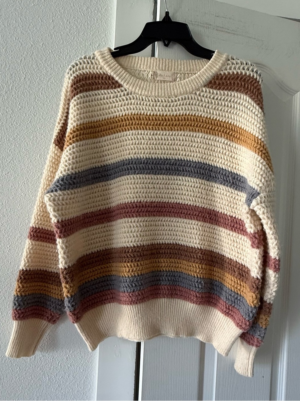 Altar’d State Striped Chunky Knit Sweater M/L Neutral Boho Relaxed